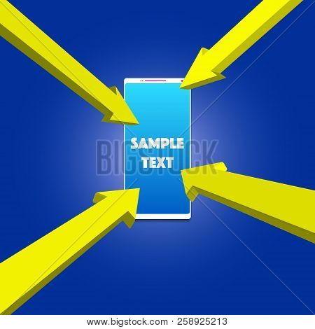 Smartphone Without Frames Big Screen On A Blue Gradient Background With Yellow 3d Arrows That Point 