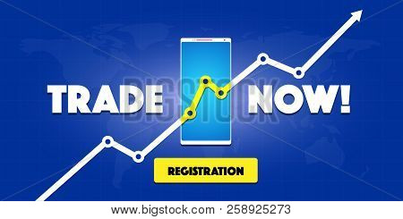 Smartphone With An Arrow Of The Trend Line Of The Stock Chart On A Blue Gradient Background With A G