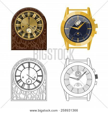 Vector Design Of Clock And Time Sign. Set Of Clock And Circle Stock Vector Illustration.