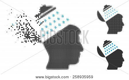 Propaganda Brain Shower Icon In Dissolved, Dotted Halftone And Whole Variants. Cells Are Arranged In