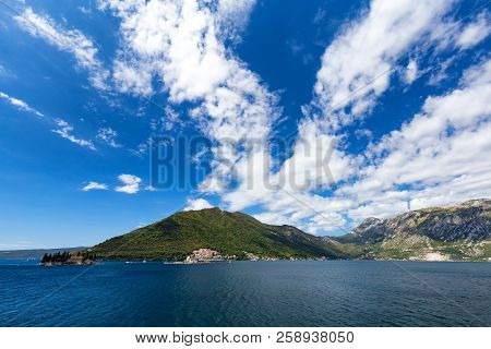 Wide Angle View Of The Our Lady Of The Rock And The Sveti Dordje Churches On Neighboring Islands In 