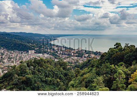 Aerial View Of Black Sea Coast At Resort Town Sukhum.