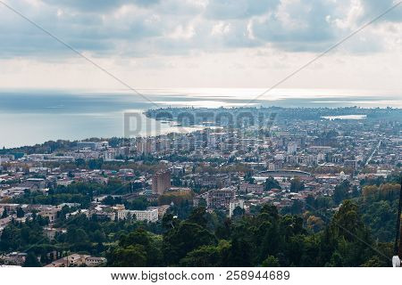 Aerial View Of Black Sea Coast At Resort Town Sukhum.