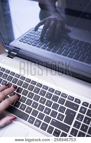 Woman Typing On Laptop Pc