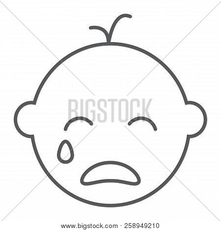 Baby Boy Cry Line Icon, Emotion And Child, Face Sign, Vector Graphics, A Linear Pattern On A White B