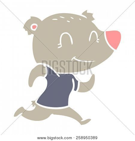 healthy runnning bear flat color style cartoon