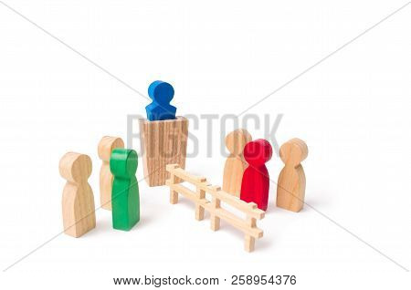 A Wooden Fence Divides The Two Groups Discussing The Case. Termination And Breakdown Of Relations, B