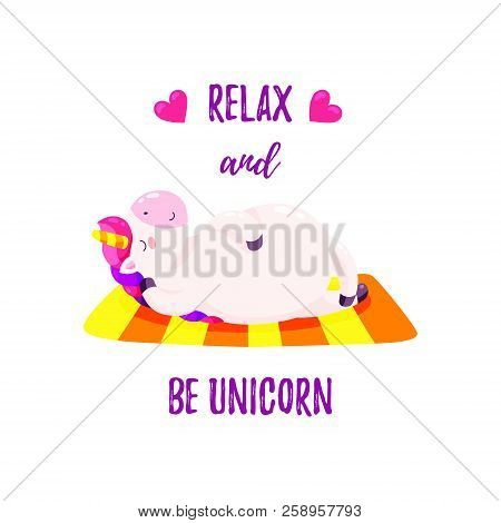 Cute Vector Illustration With Unicorn. Template For Printing, Design Of T-shirt, Banner.