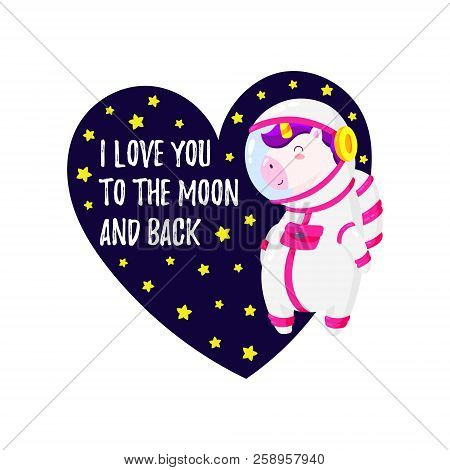 Cute Vector Greeting Card With Unicorn. Template For St. Valentine S Day