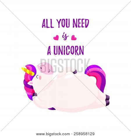 Cute Vector Illustration With Unicorn. Template For Printing, Design Of T-shirt, Banner.