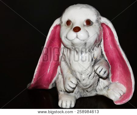 Ceramic Bunny With Big Floppy Pink Ears