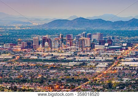 Phoenix, Arizona, USA downtown cityscape at dusk. 