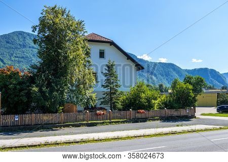Carinthia, Austria - August 09, 2019: Landscape Of Countryside With Alpine Hills In Carinthia, Austr