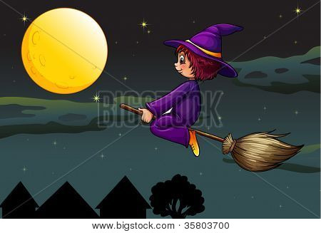 ilustracja wiedźma na miotle