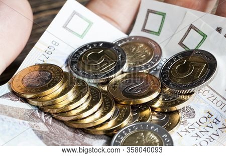 Cash Polish Coins, The National Currency Of Poland, Which Is Part Of The European Union