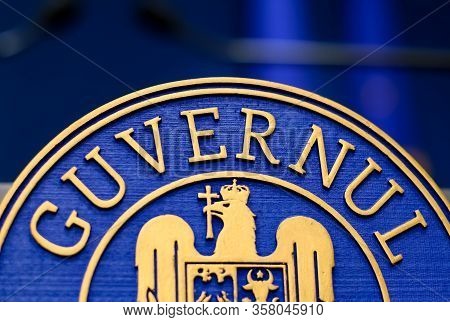Bucharest, Romania - January 08, 2020: Government Logo Of The Desk From Which Romanian Prime Ministe