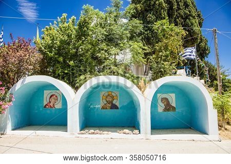 Public bus stop of Lichada village in the morning,  Evia, Greece.