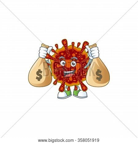 Happy Rich Deadly Coronvirus Mascot Design Carries Money Bags