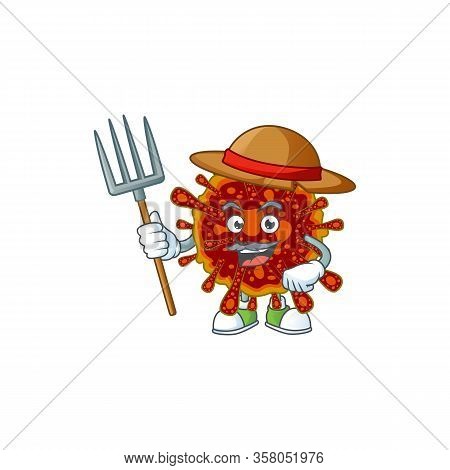 Deadly Coronvirus In Farmer Mascot Design With Hat And Pitchfork