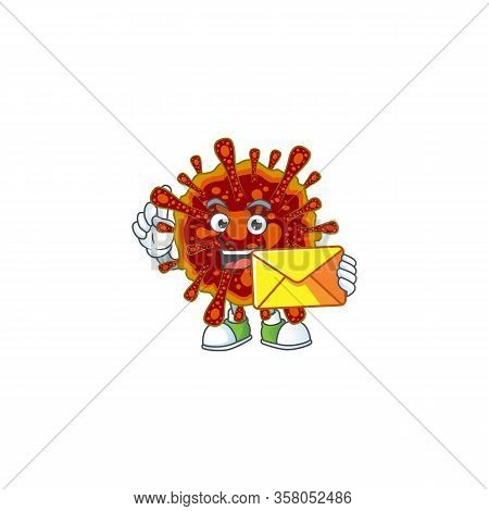 Cute Face Deadly Coronvirus Mascot Design Holding An Envelope