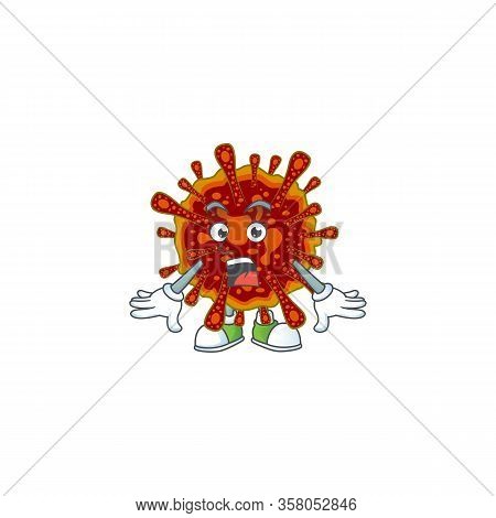 A Mascot Design Of Deadly Coronvirus Making A Surprised Gesture