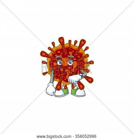 A Cartoon Icon Of Deadly Coronvirus With Waiting Gesture