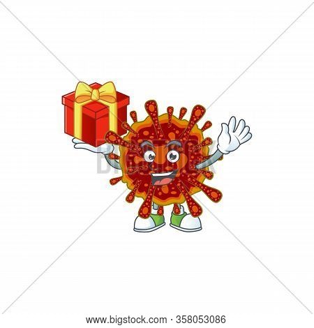 A Mascot Design Style Of Deadly Coronvirus Showing Crazy Face