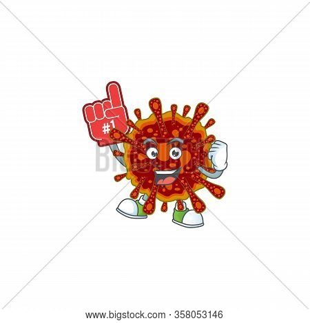 Deadly Coronvirus Presented In Cartoon Character Design With Foam Finger