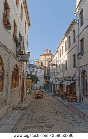 Gjirokaster, Albania - September 29, 2019: People Enjoying The Peaceful Atmosphere In Quarters Of Ol