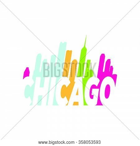 Colorful Chicago Hand Lettering Logo Design Combined With Cityskyline Vector Illustrations