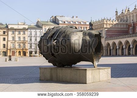 Krakow; Poland - March 24; 2020: Main Market Square, A Deserted City Due To The Coronavirus Epidemic