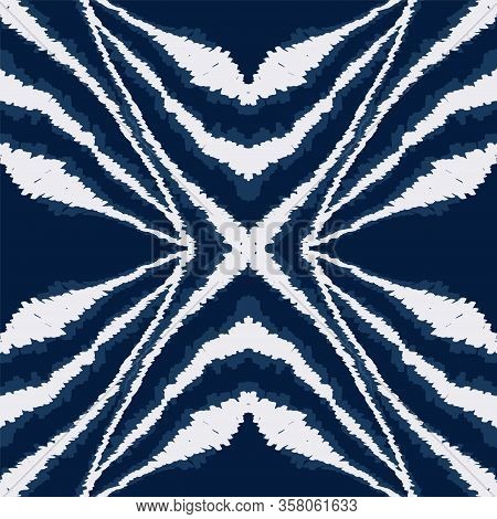 Aquamarine Tribal Graphic Vector Seamless Pattern. Japanese Drawing Batik Print. Repeat Aztec Design