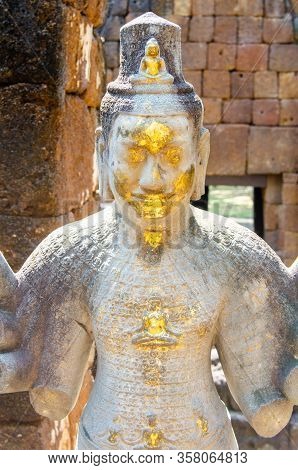 Partially Gilded Inage Of A Deity, Possibly Jayavarman Vii In Prasat Mueang Sing, A Khmer Temple In 