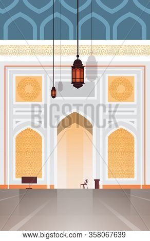 Architecture Ob Nabawi Mosque Building Interior Muslim Religion Concept Vertical Flat Vector Illustr