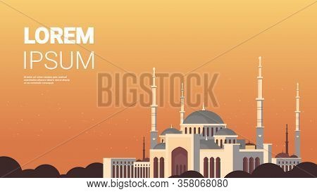 Nabawi Mosque Building Architecture Exterior Muslim Cityscape Religion Concept Horizontal Flat Copy 