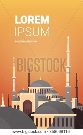 Nabawi Mosque Building Architecture Exterior Muslim Cityscape Religion Concept Vertical Flat Copy Sp