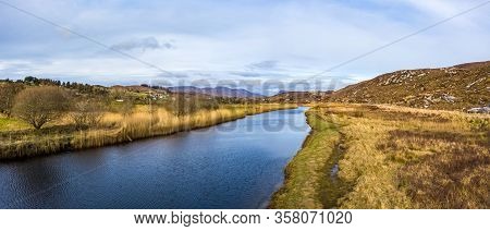 Aerial View Of Gweebarra River Between Doochary And Lettermacaward In Donegal - Ireland.