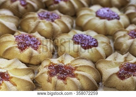 Rows Of Curabier Cookies. Kurabiye Cookies Are Delicate, Crumbly And Very Tasty Pastry