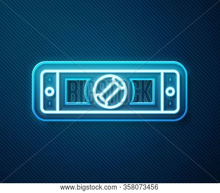 Glowing Neon Line Construction Bubble Level Icon Isolated On Blue Background. Waterpas, Measuring In