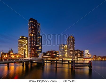 Rotterdam - 13 February 2019: Rotterdam, The Netherlands Downtown Skyline, Several Modern Tall Build