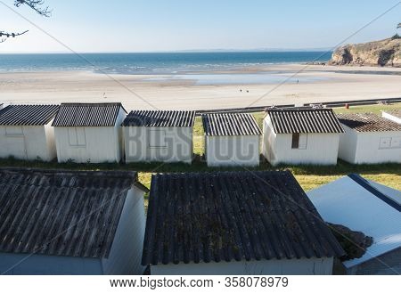 Ris Beach With Beach Sheds In Douarnenez