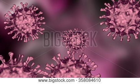Coronavirus Cells Covid-19 In 3d Rendering. Dangerous  Sars -cov-2  Non- Cellular Infectious Agent T