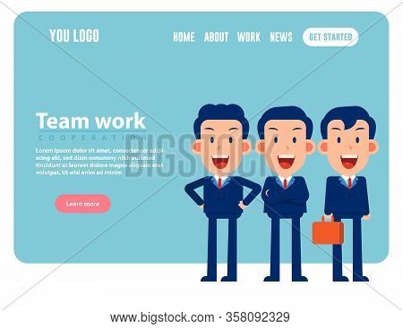 Group Of Happy Character Team. Teamwork Concept, Web Banner