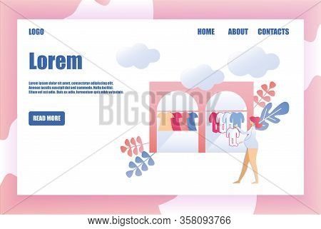 Flat Vector Page Design Template For Childrens Shop In Soft Pink And Blue Tones. Young Expectant Mot