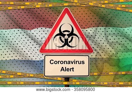 Netherlands Flag And Covid-19 Biohazard Symbol With Quarantine Orange Tape. Coronavirus Or 2019-ncov