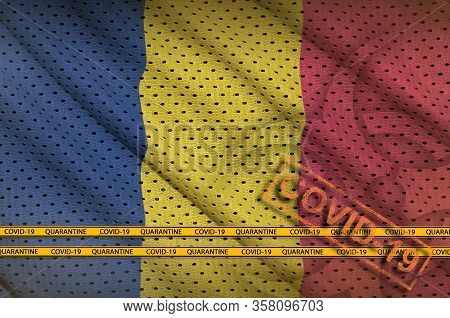 Chad Flag And Orange Covid-19 Stamp With Border Tape. Coronavirus Or 2019-ncov Virus Concept