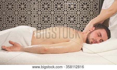 Nice-looking Man Came To The Spa For A Relaxing Massage.