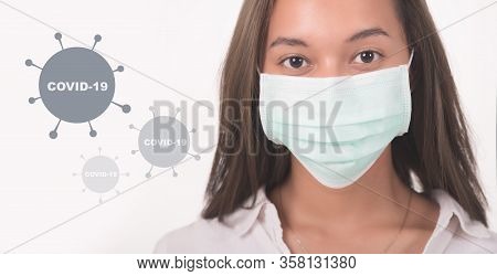 Covid-19 Pandemic Coronavirus Woman  Wearing Face Mask Protective For Spreading Of Disease Virus Sar
