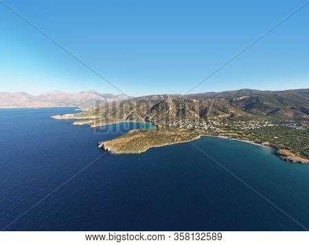 Aerial Panoramic View Of Kalydon Island, Crete, Greece