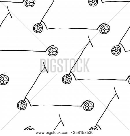 Seamless Pattern Scooter Background, Simple Design. Doodle Scooter. Vector Hand Drawn Illustration